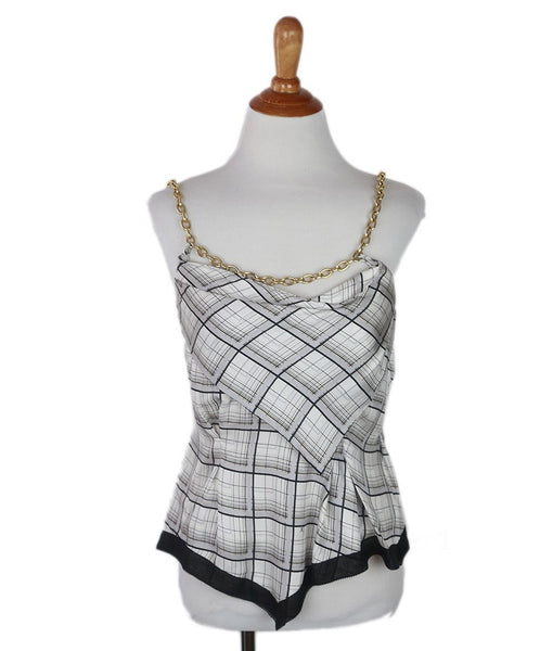 Louis Vuitton White Black Grey Print Silk Gold Chain Top Sz 0 - Michael&#39;s Consignment NYC