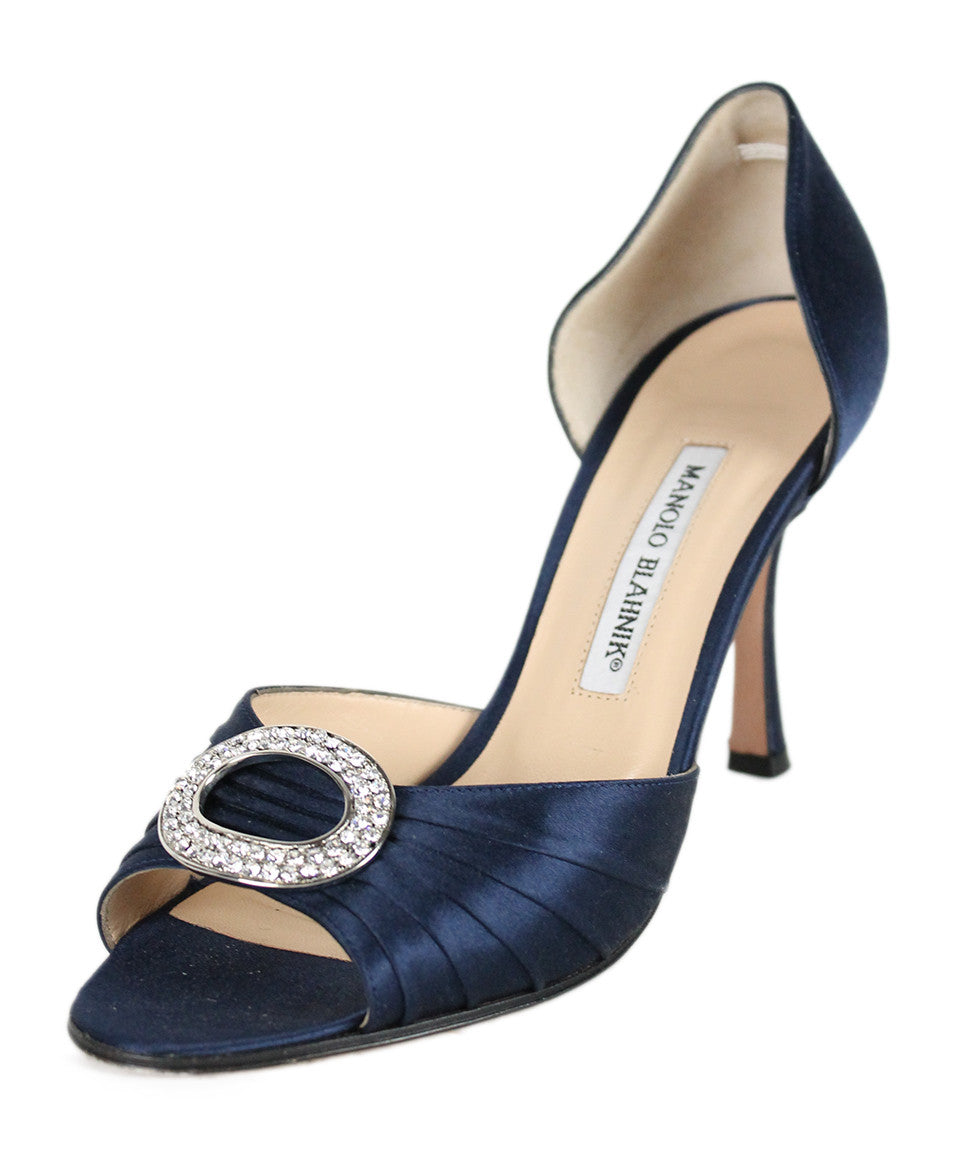 Manolo Blahnik Heels US 8 Blue Navy Silk Rhinestone Shoes - Michael's ...