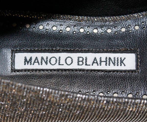 Manolo Blahnik Metallic Pewter Gold Lurex Bow Flats 5