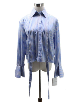 Valentino Blue and White Striped Cotton Top 