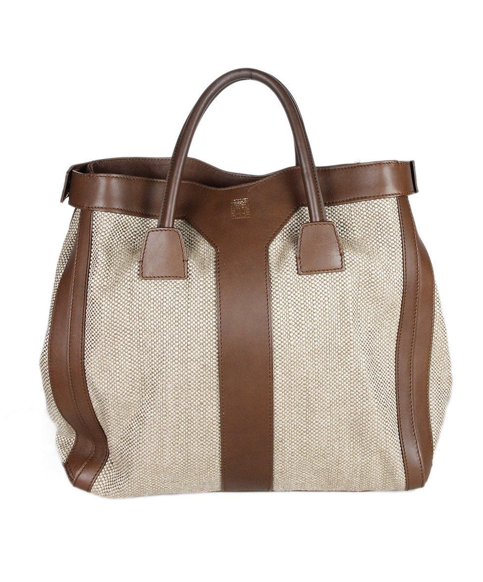 Ysl Tan Canvas Brown Leather Handbag - Michael's Consignment NYC