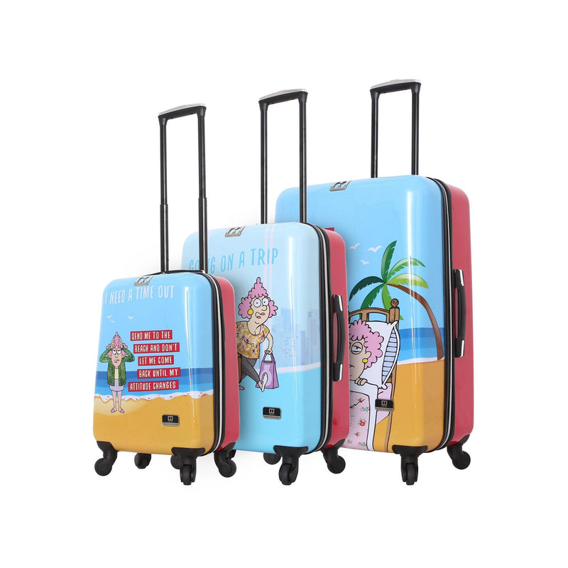 Halina Aunty Acid Trip 3 Piece Luggage Set - Strong Suitcases-Vegan Luggage