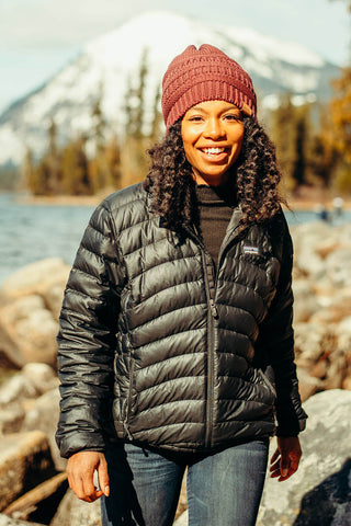 Black Woman in with Satin Line Beanie