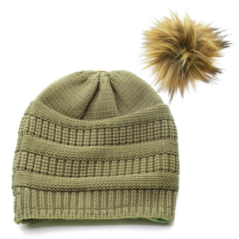 Olive Satin Lined Winter Hat