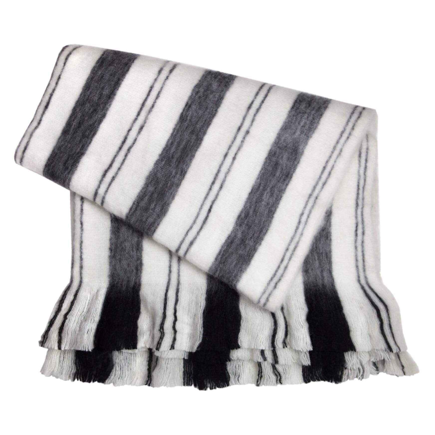 Archive New York Throw Blanket Black White Grey Stripe Meadow Blu
