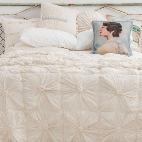 Lazybones Rosette Quilt In Natural Organic Cotton Meadow Blu