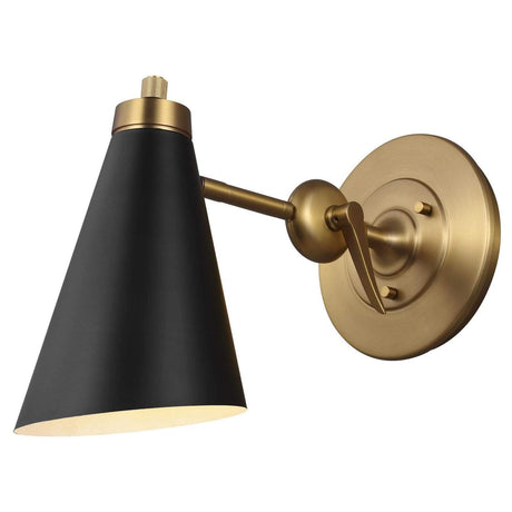 Visual Comfort Studio TOB by Thomas O'Brien TW1031BBS Beckham Classic 1  Light 17 Inch Tall Wall Sconce in Burnished Brass with White Linen Fabric  Shade