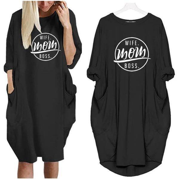 wife mom boss hoodie dress