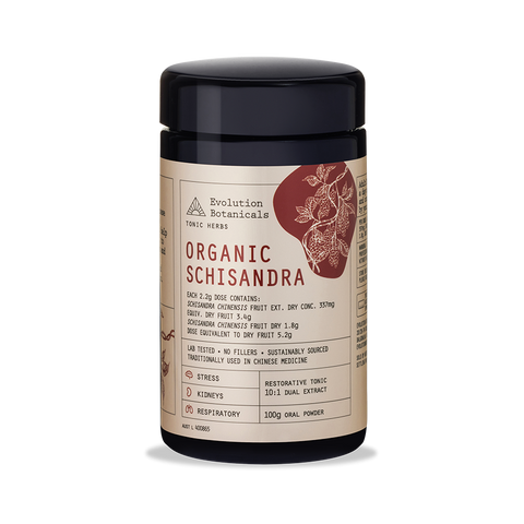 A jar of Evolution Botanical's Organic Schisandra