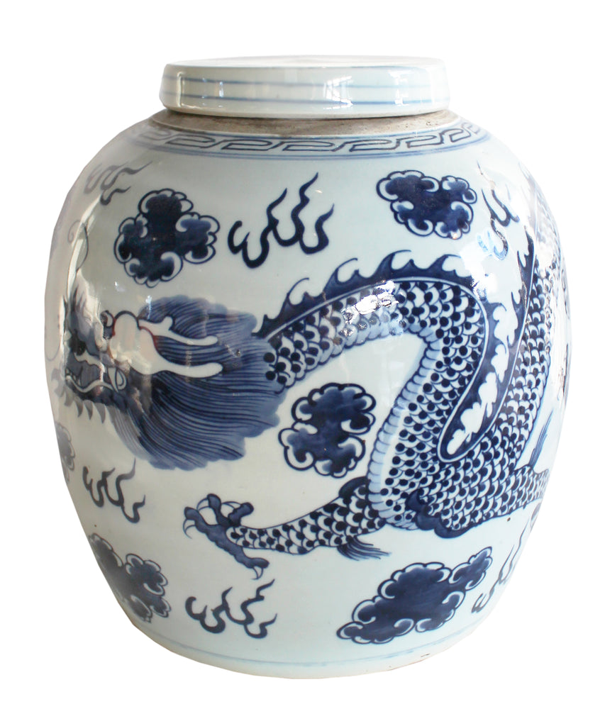 blue white ginger jar 13 dragon large