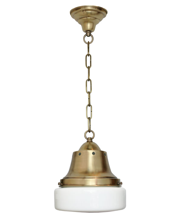 Bennett Pendant with Curved Milk Glass Shade, Hand-Rubbed Antique Brass