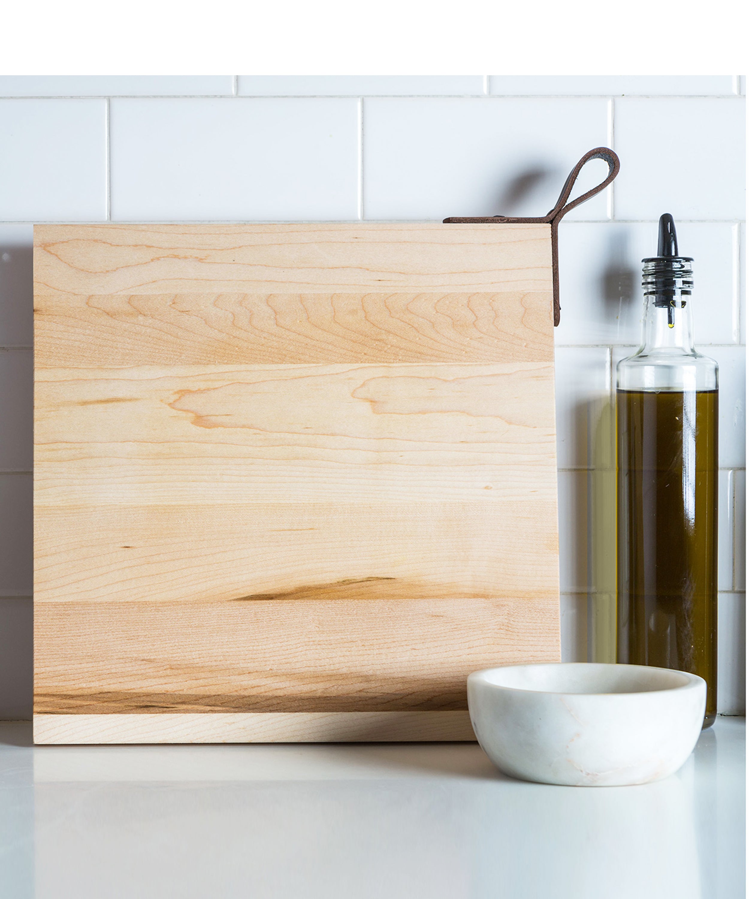 Santa Monica Maple Serving Board, Square with Leather Handle