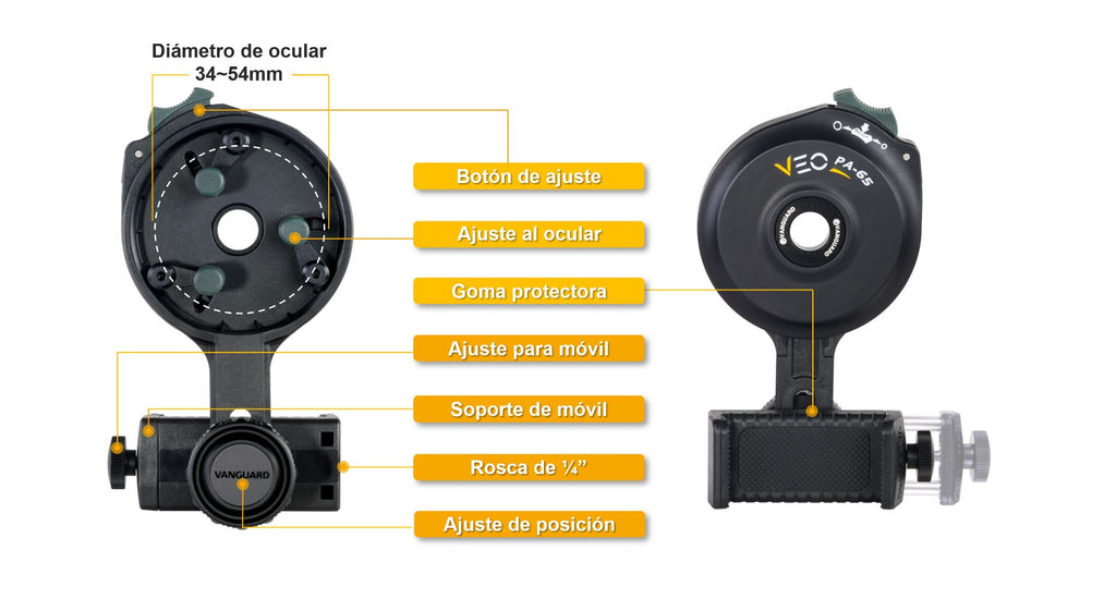 Veo PA-65 - Adaptador de móvil para telecospios/prismáticos