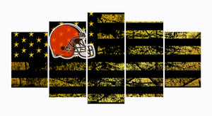 Cleveland Browns Logo 5 Panel Wall Art Canvas Painting Wood N Canvas