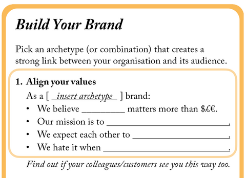 The 'align your values' section of the Build A Brand card