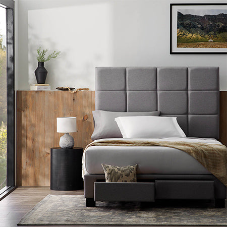 malouf duncan bed base with hennessey headboard