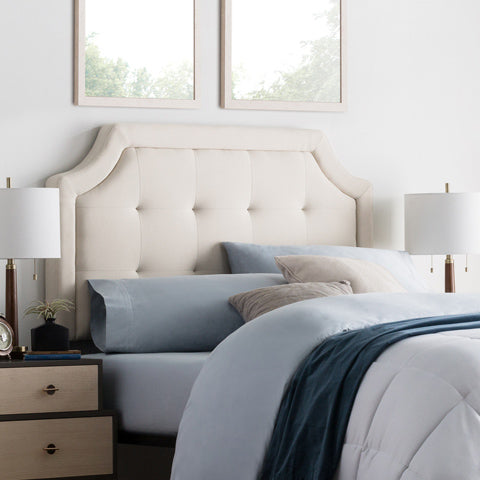 Malouf carlisle headboard in oat room