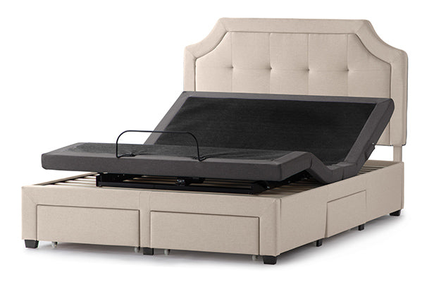 malouf adjustable beds on top of platform frame