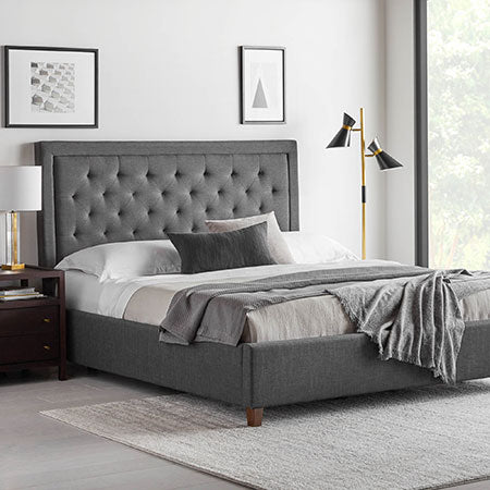 malouf eastman bed charcol with hennessey headboard