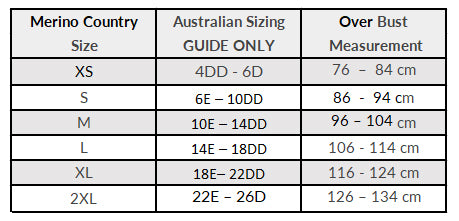 Sizing Guide Merino Bra