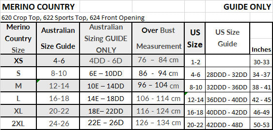 Merino Country Crop Top Sizing Guide