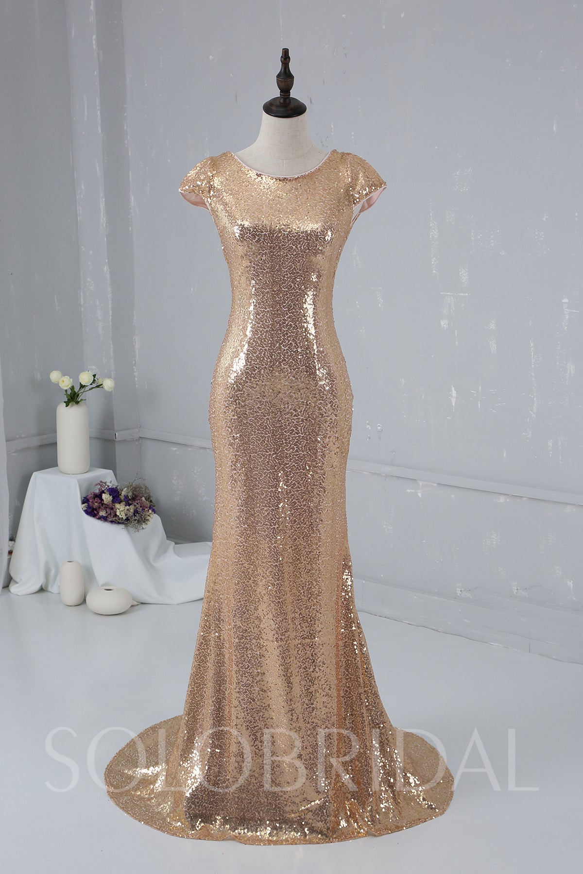 Blush Gold Sequin Bridemaid Dress – SoloBridal