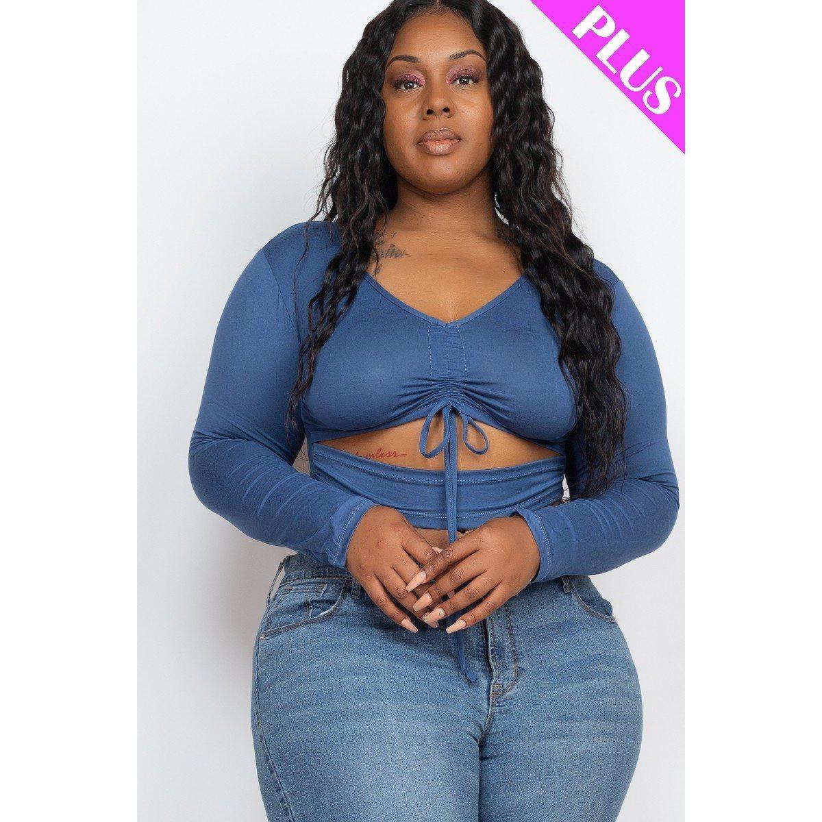 Plus Size Drawstring Ruched Cutout Crop Top