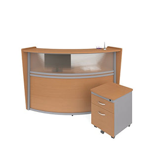 OFM Marque Series Plexi Single-Unit Curved Reception Station - Office Furniture Receptionist/Secretary Desk with Maple Pedestal (PKG-55310-MPL)