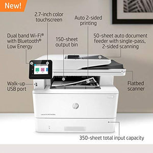 Hewlett Packard Laserjet Pro MFP M428fdw Wireless Monochrome All-in-One Printer, Copier, Scanner, Fax, W1A30A#BGJ with Power Strip Surge Protector + Electronics Basket TM Microfiber Cleaning Cloth