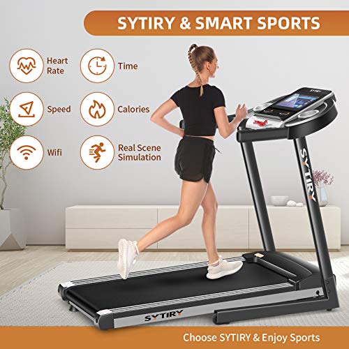 sytiry Home Treadmill with 12-Inch Touchscreen, 3.25HP Folding Treadmi
