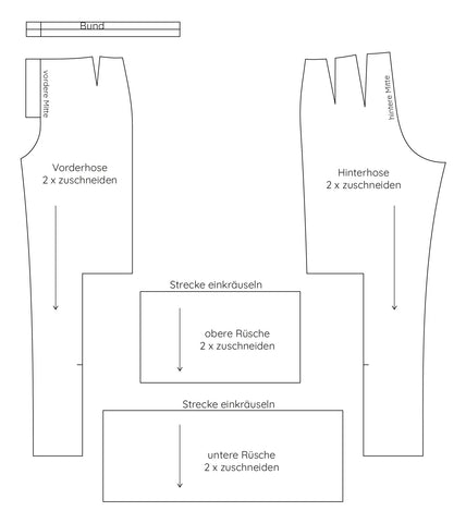 Schnittmuster Hose mit Rüschen