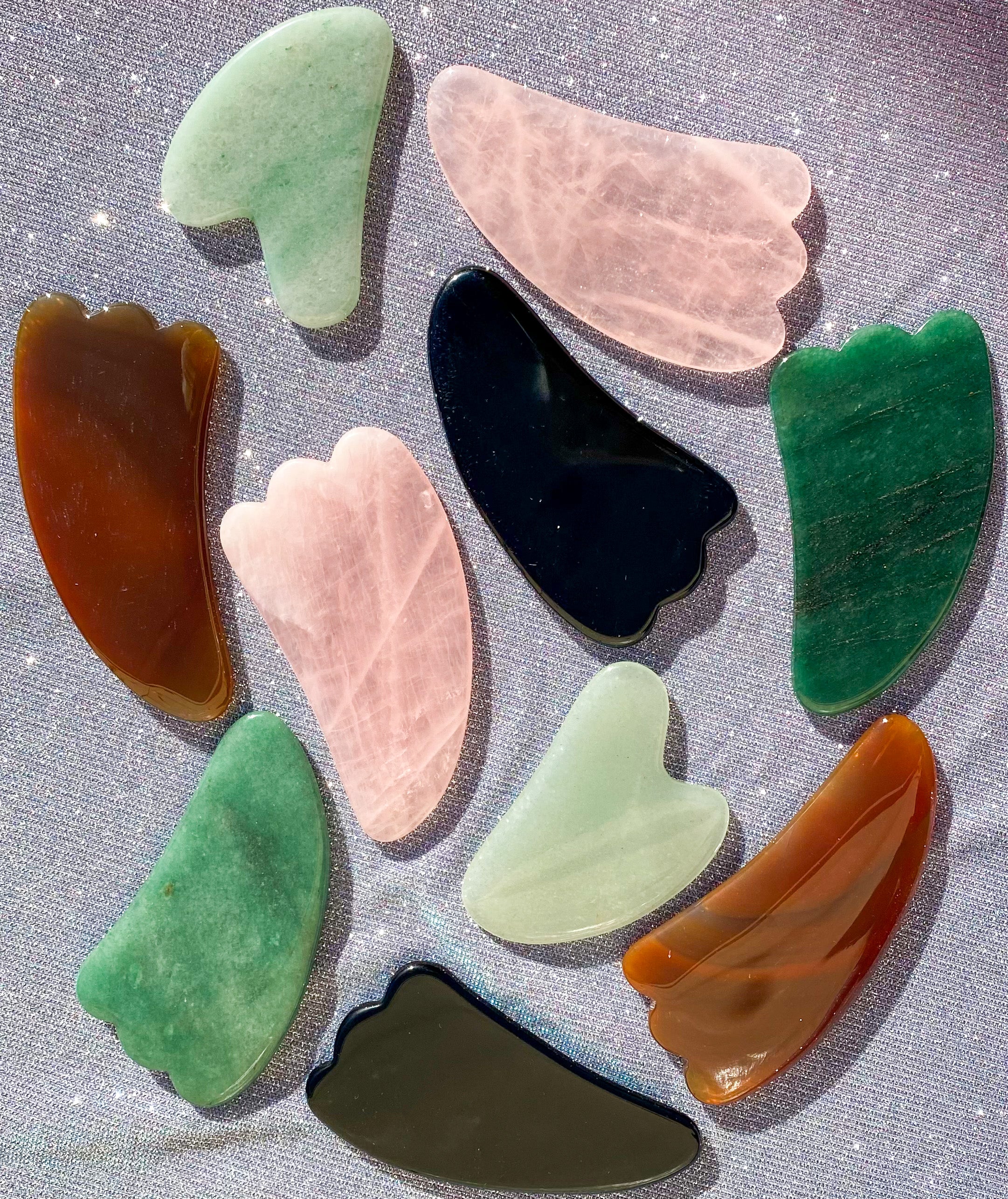 Gua Shas {Carnelian Agate, Obsidian, Green Aventurine, Rose Quartz}