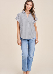 The Hannah Striped Button Back Tops - 2 Colors!