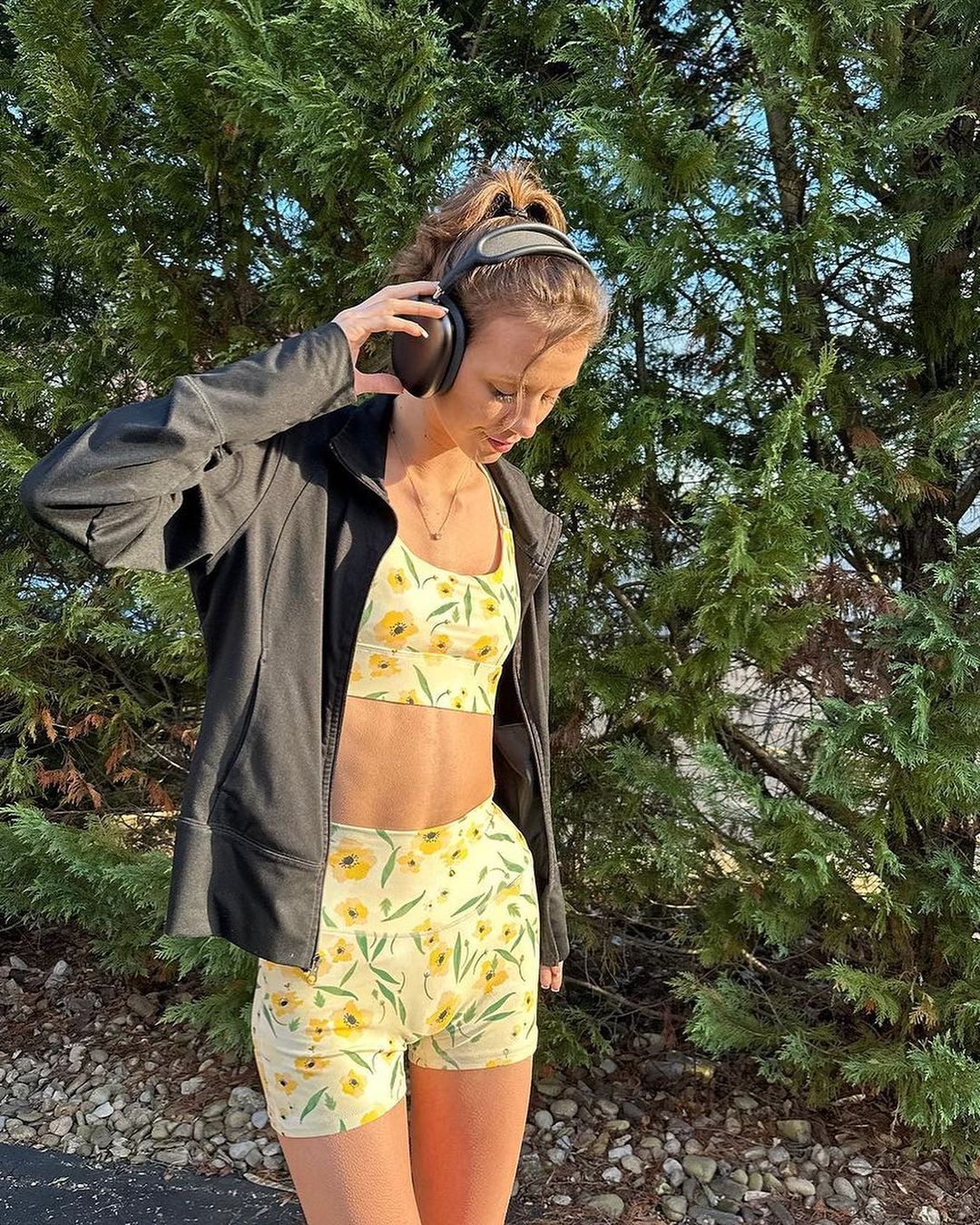 yellow floral shorts for summer hiking and outdoors