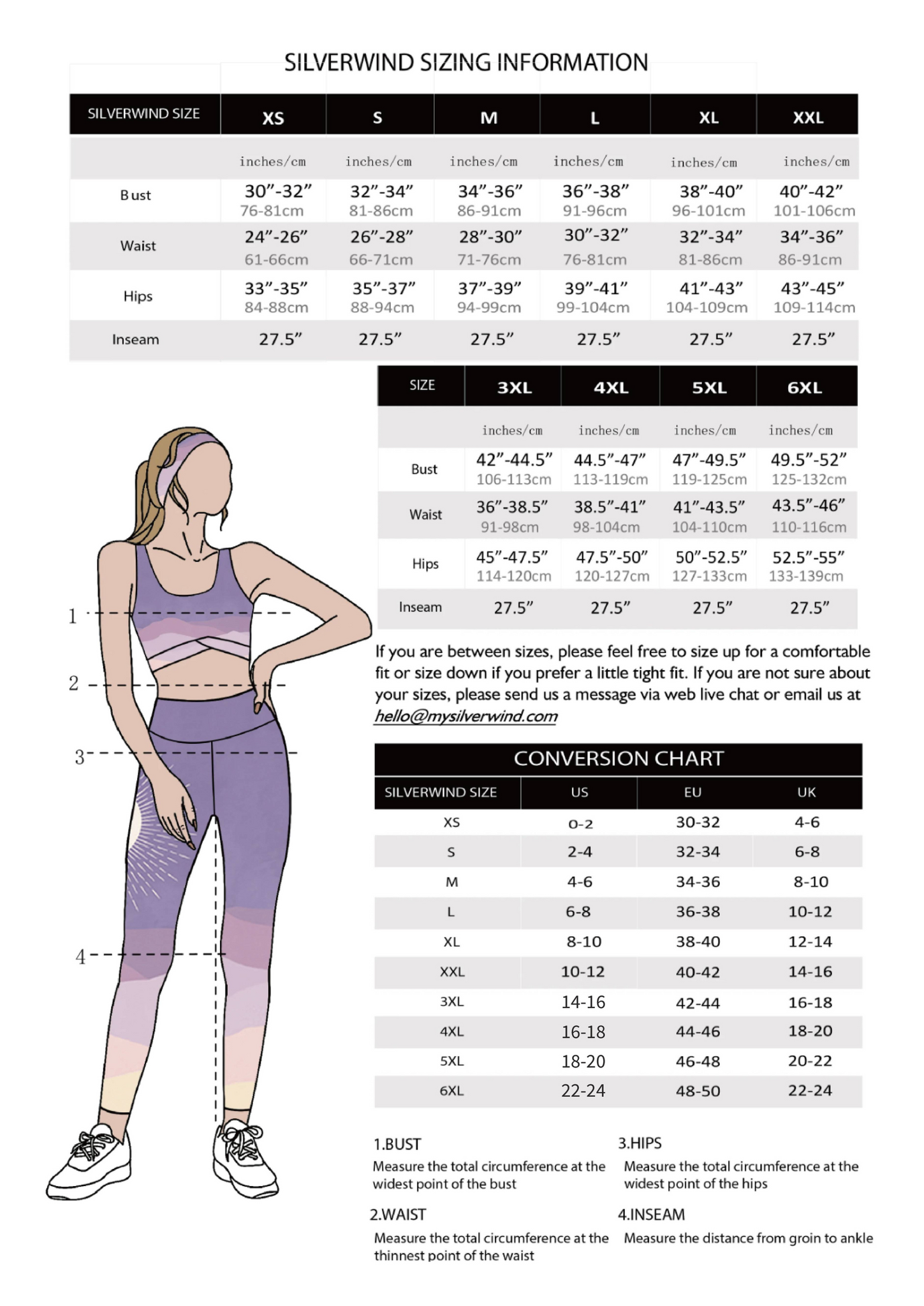 SILVERWIND Size Chart