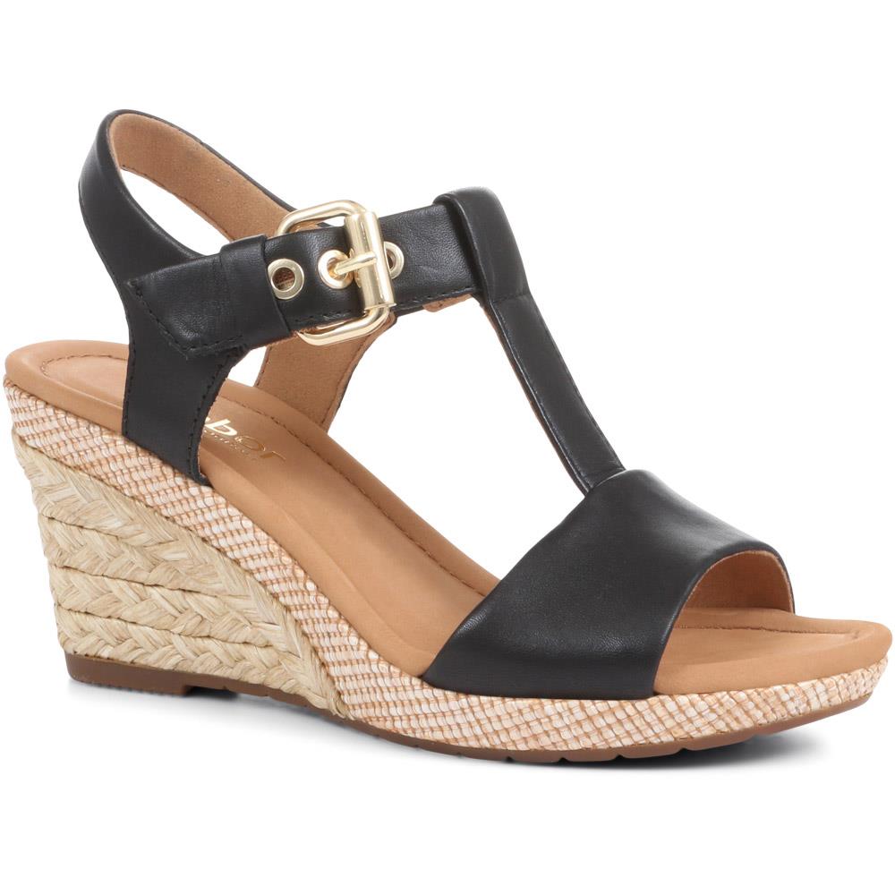 Gabor - Women's Black Karen Wedge T-Bar Sandals - Size US: 9.5/ UK: 7.5/ EU: 40.5 product