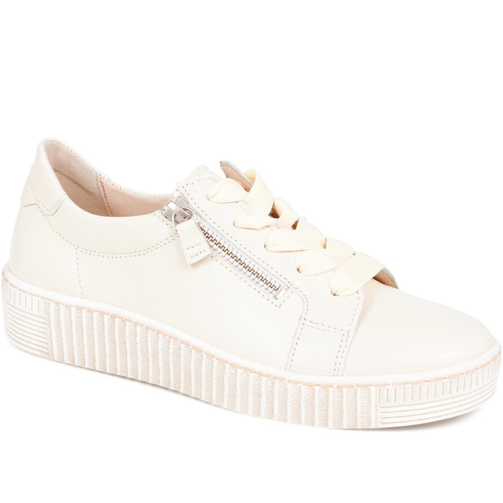 Gabor - Women's Natural Dual Zip Flatform Trainers - Size US: 5.5/ UK: 3.5/ EU: 36.5