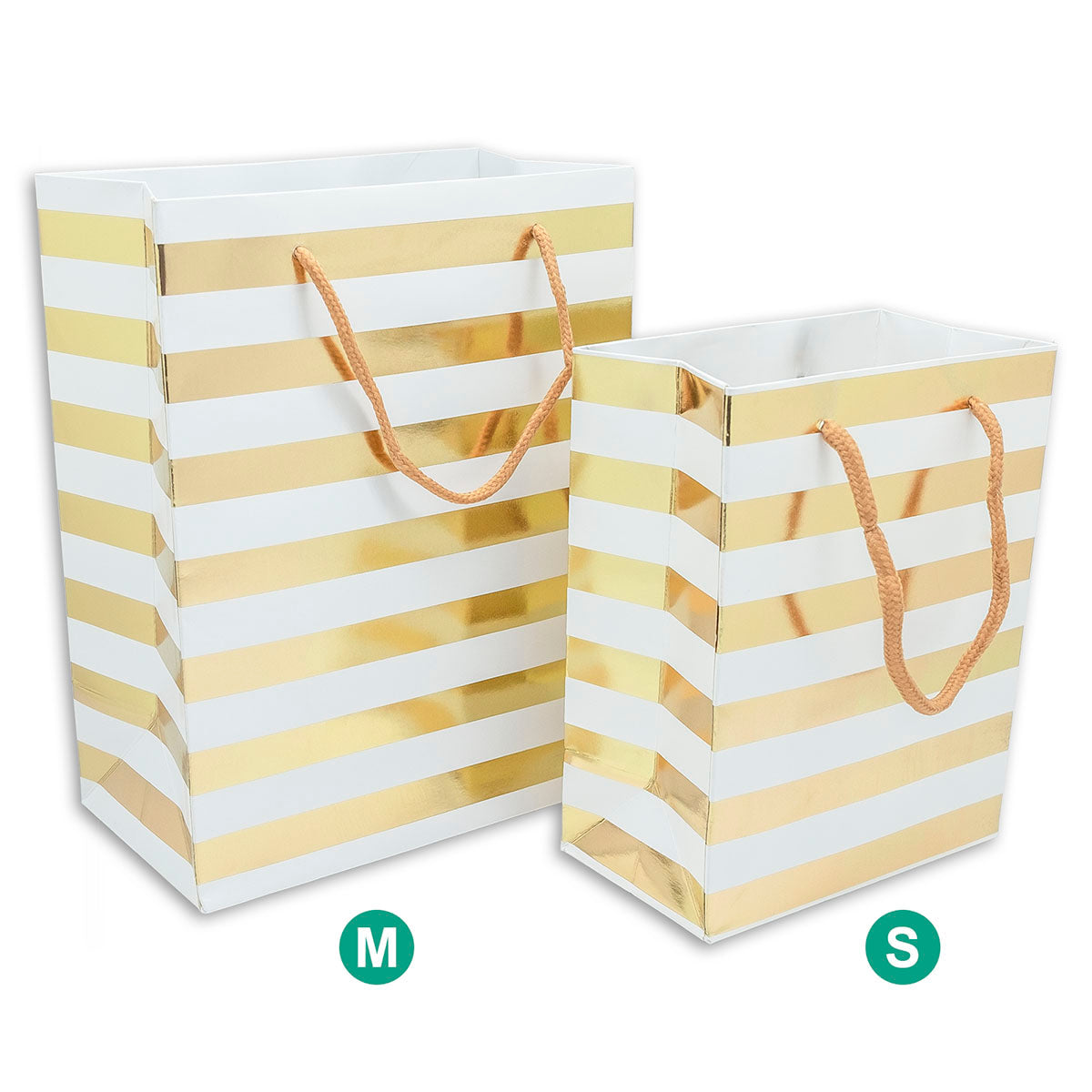 white and gold gift bags