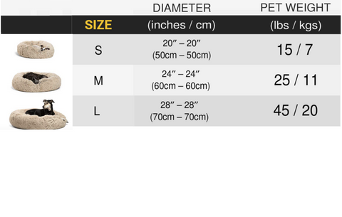 Pet Bed Size Chart