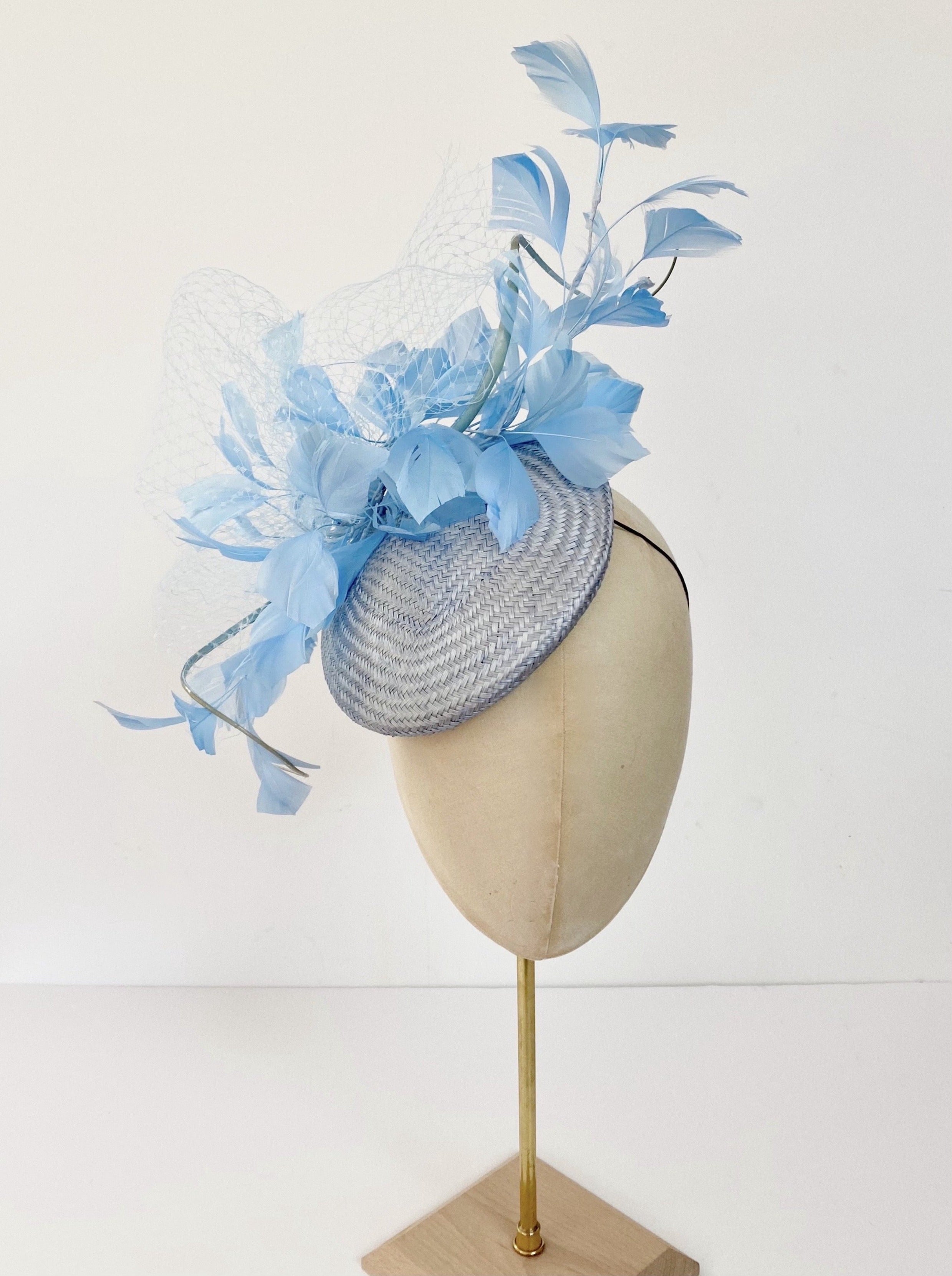 Soft blue fascinator hat, royal ascot mother of the bride Georgina Blyth Millinery