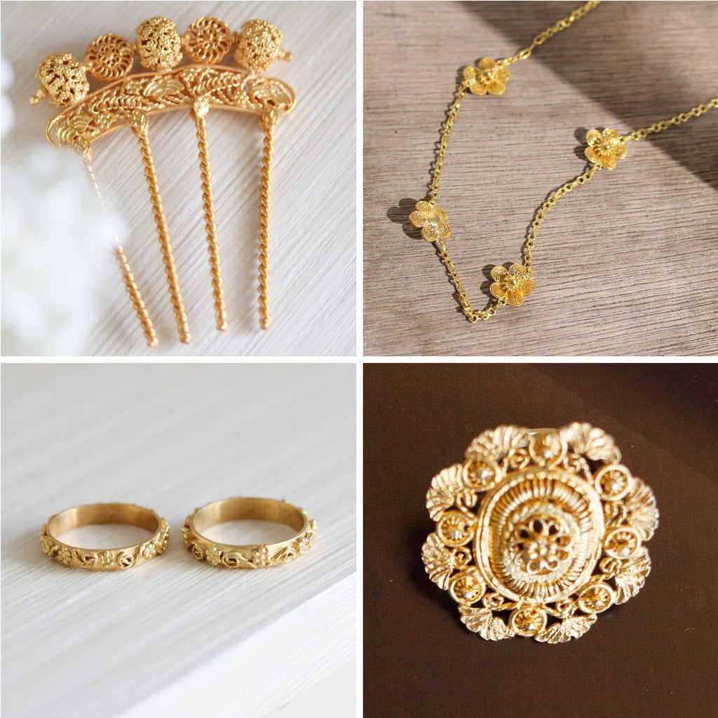 Gold filigree wedding accessories by Filipino jewelry brand AMAMI