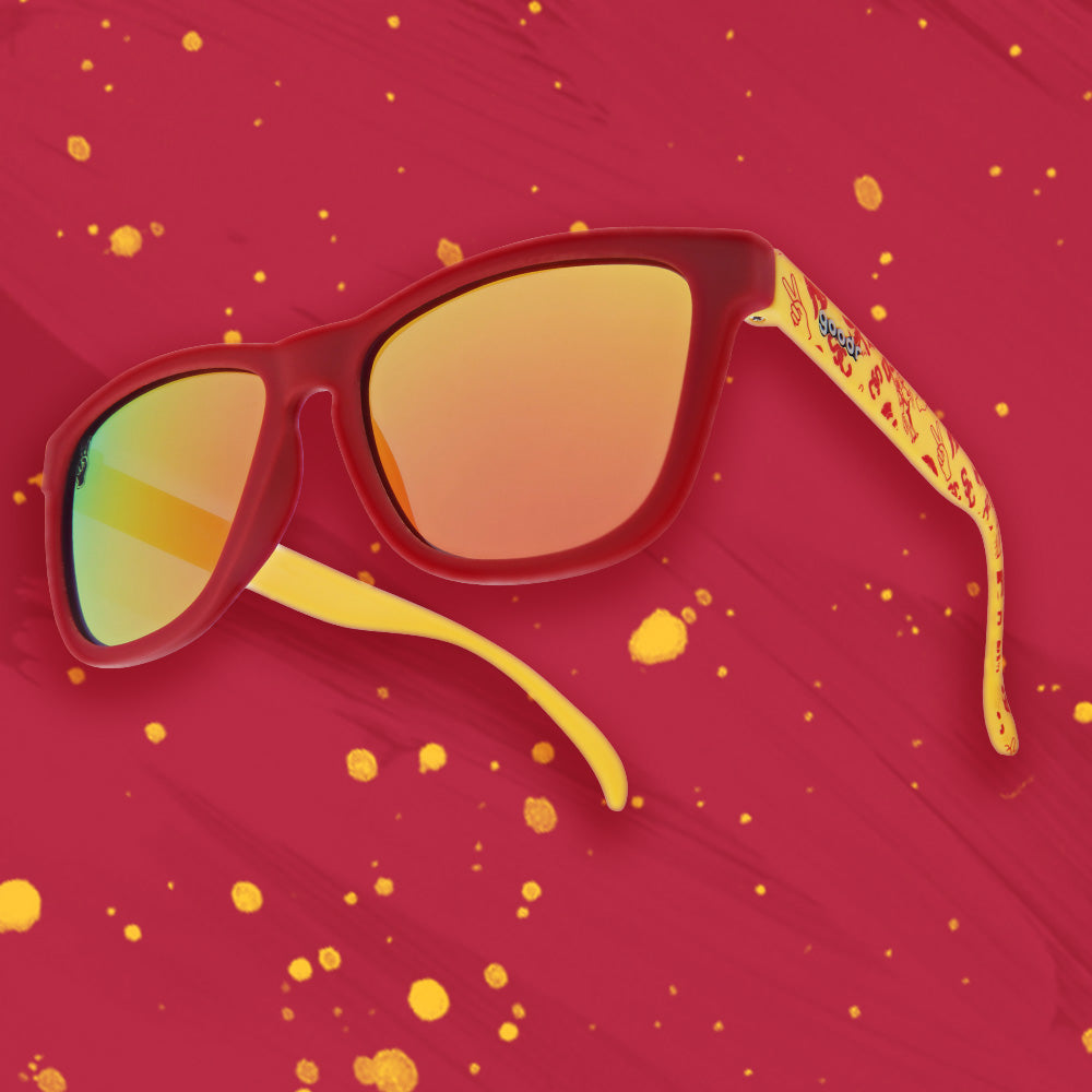 usc collegiate collection sunglasses this is not a gesture of peace red and gold frames with orange lenses