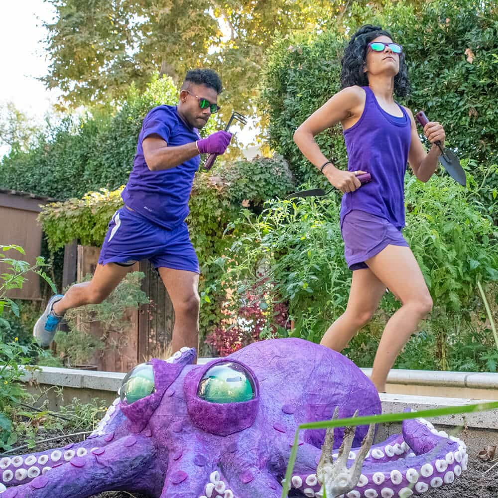 Gardening with a Kraken lifestyle of purple sunglasses