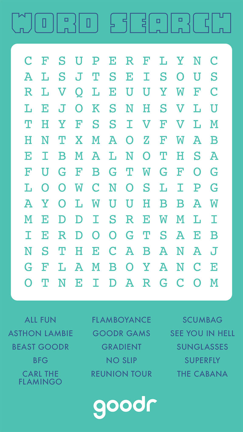 Carl S Distraction Attractions Word Search Goodr Sunglasses