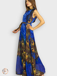 Peackock Blue Printed Maxi Dress