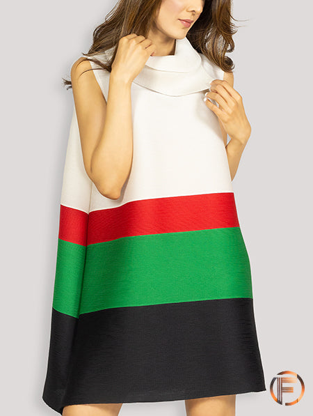 Sleeveless Slinky Short Dress with Horizontal Colored Stripes