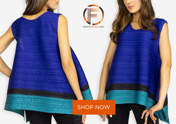 Bright Blue Slinky Top with Colored Horizontal Stripes