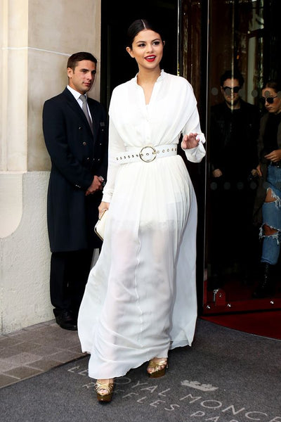 Selena Gomez White Flowy Dress
