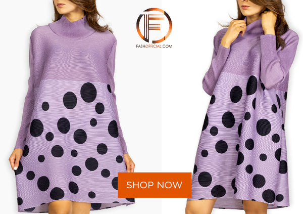 Fash Official Lilac Shaded Slinky Short Dress with Black Polka Dots