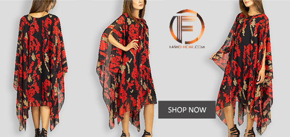 Fash Official Red and Black Floral Printed Long Kaftan Dress